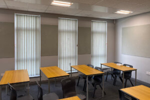 commercial vertical blinds in classroom